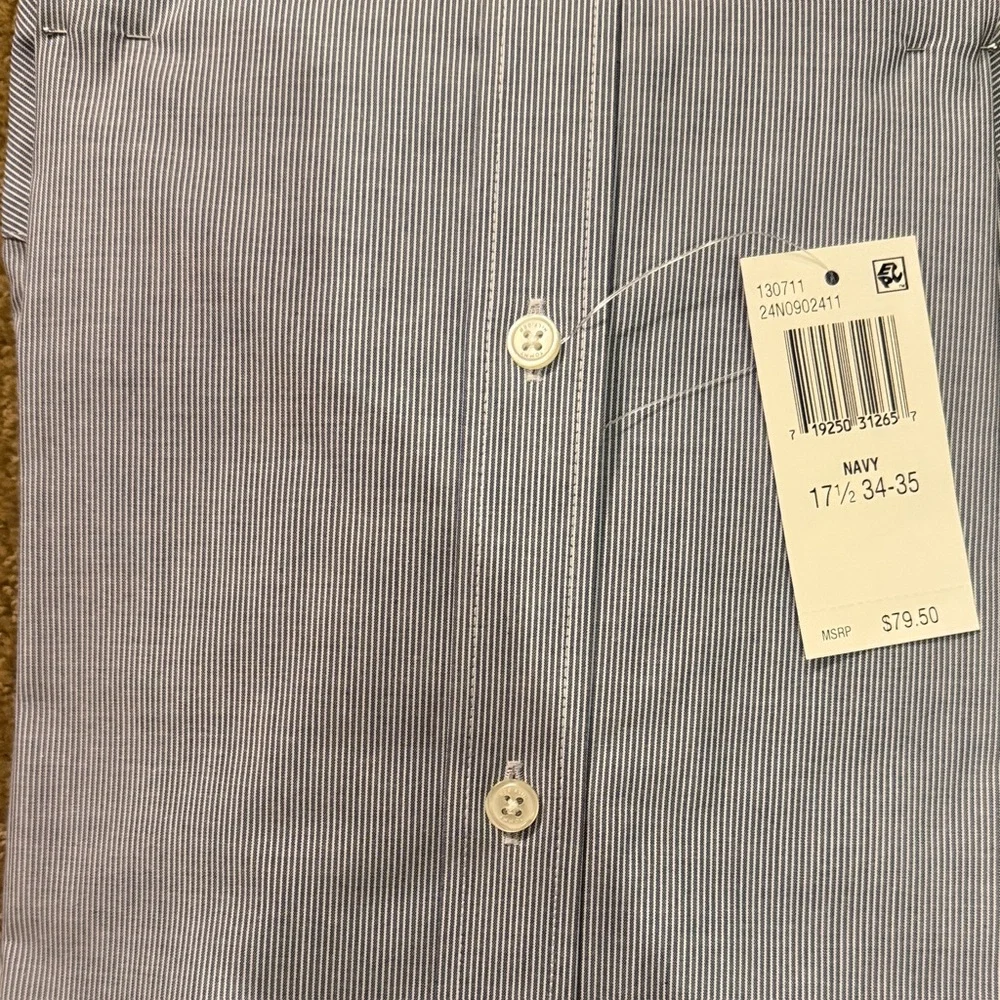 Tommy Hilfiger Men's Striped Blue Dress Shirt, Athletic Fit Stretch - Picture 5 of 5